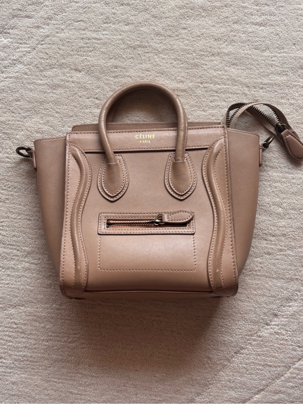 Mini Luggage Tote in Taupe Beige Leather